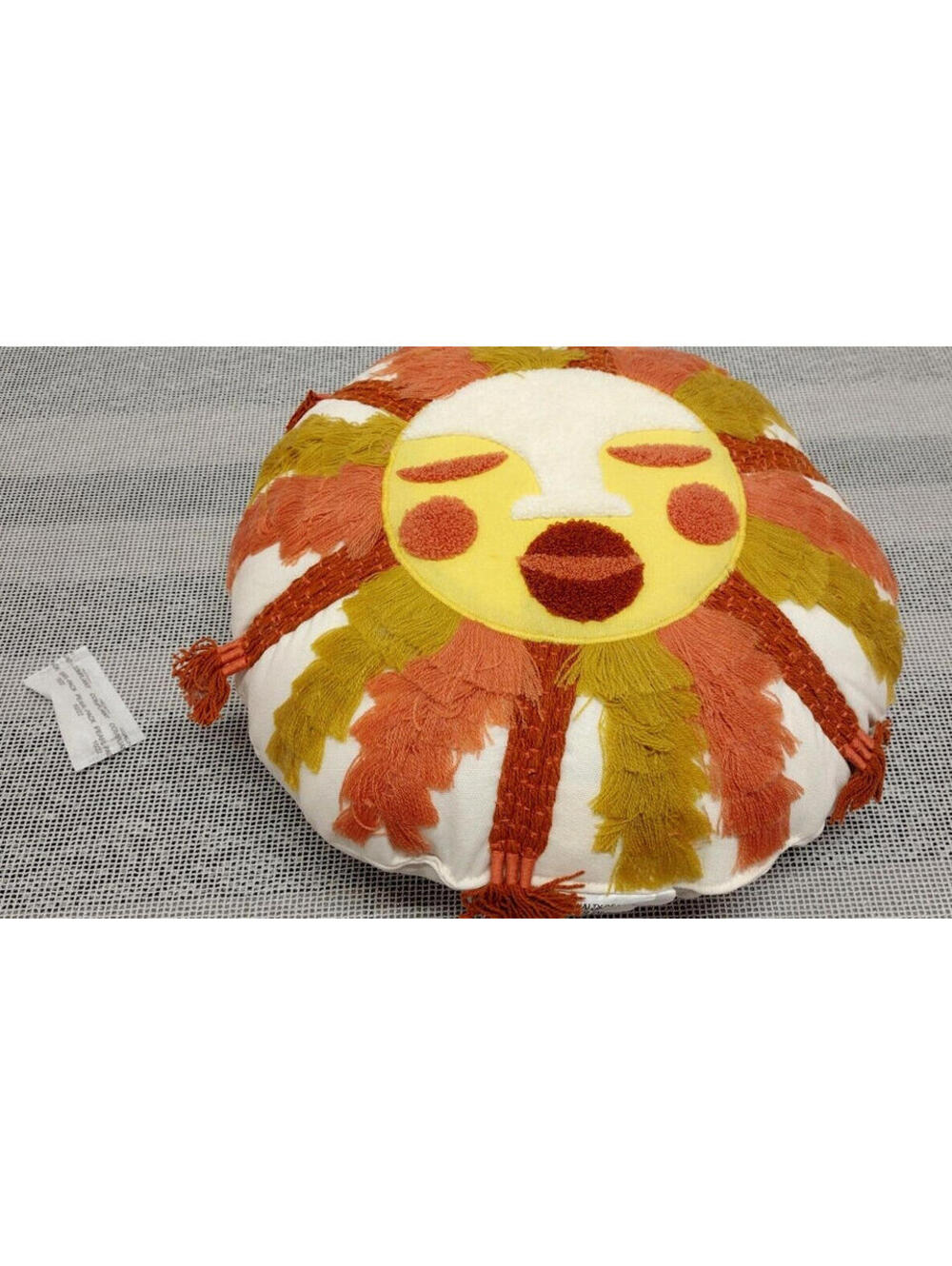 Hippie Sun Big Pillow 16" Earth Colors Circle Pillow Heavy MADE INDIA NEW UNUSED